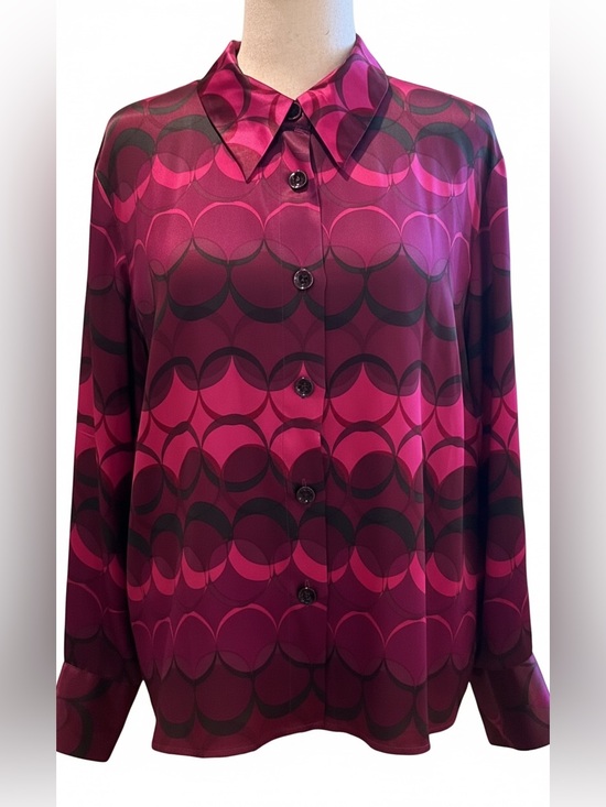 Gianni Tops - Gianni Woman 100% Silk Blouse Plus Size 16W Pink Purple Geometric Button Front